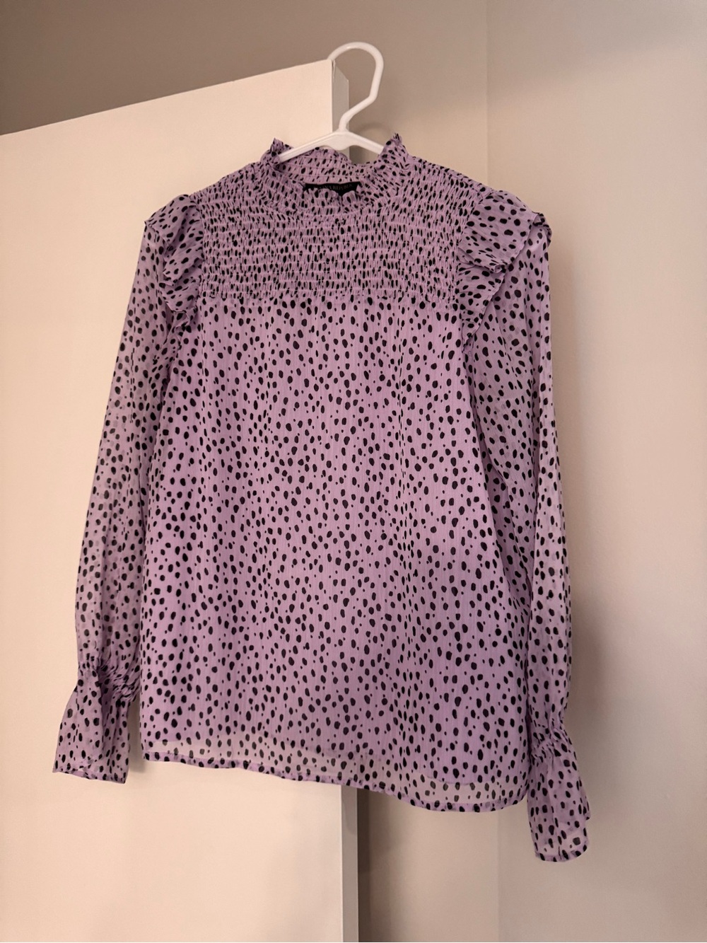 Banana Republic Lilac Dot Smocked Ruffle Blouse